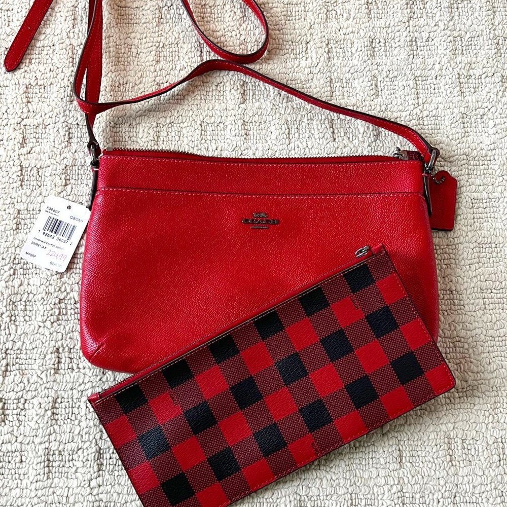 NWT - Coach East / West Crossbody With Pop Up Pouch with Gingham Print